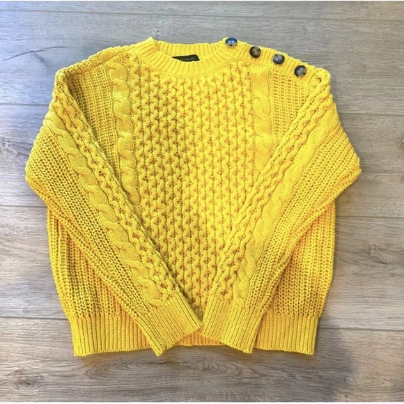 NWT Ann Taylor mixed cable knit sweater canary yellow size M - Picture 5 of 12